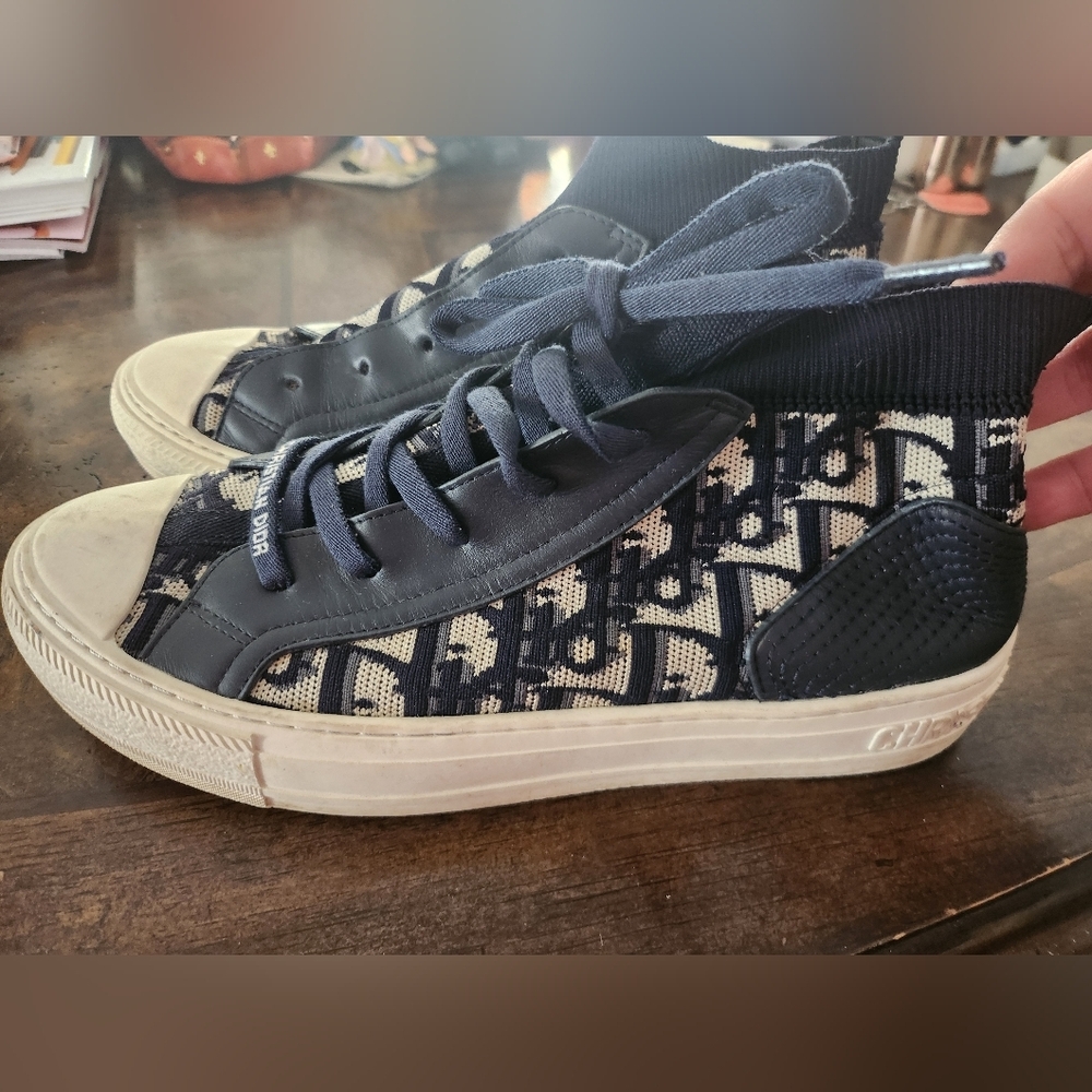 Dior Blue Oblique Knit Fabric and Leather Walk'n'Dior Sneakers Size 39